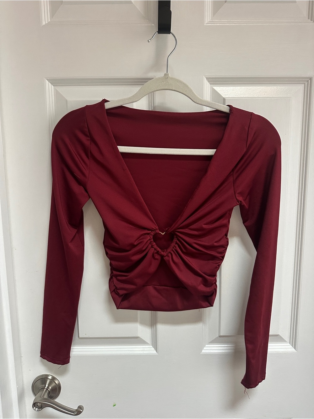 Women’s Long Sleeve Ruched Keyhole Top - Burgundy